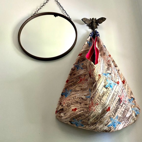 Slouchy Shoulder Bag, Patriotic Print, Handmade - Picture 8 of 9